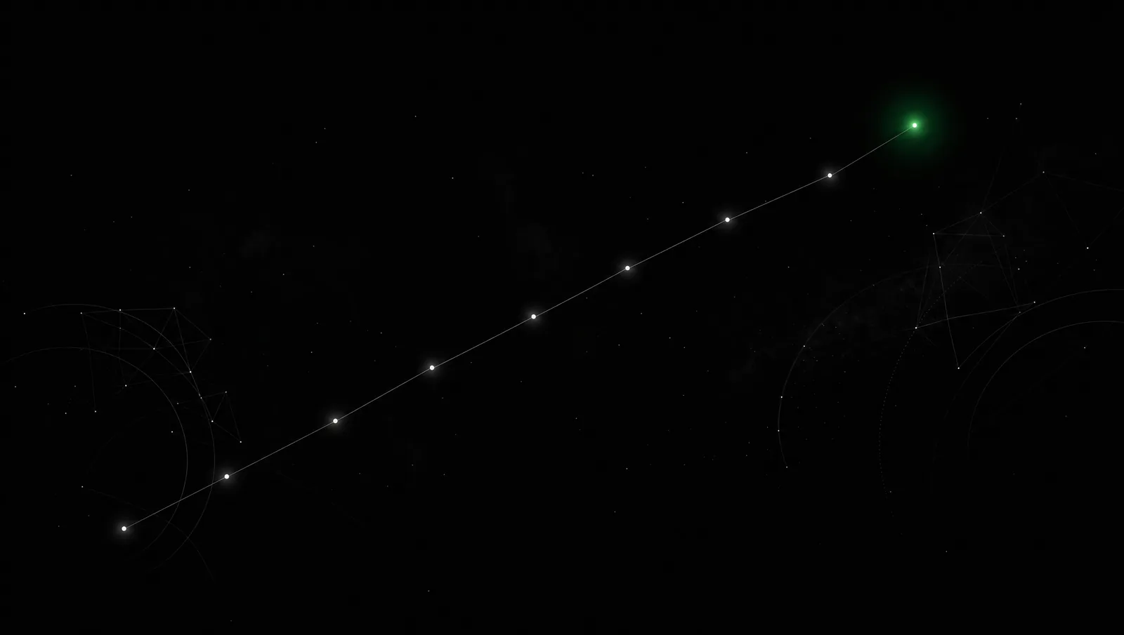 A constellation path of nodes climbing upward toward one glowing point: capability growing in a team